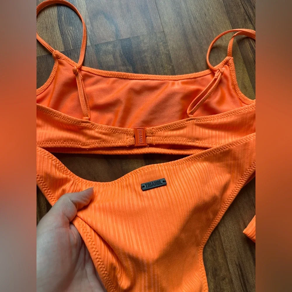 triangl swimwear Orange Ribbed Bikini Set with Drawstring Pouch